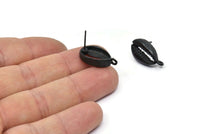 Black Shell Earring, 2 Oxidized Black Brass Cowrie Shell Stud Earrings With 1 Loop, Findings (20x11mm) N0910