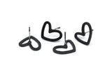 Blac Heart Earring, 8 Oxidized Black Brass Heart Stud Earrings (11x14x1mm) D1195 A1221 H0475