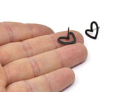 Blac Heart Earring, 8 Oxidized Black Brass Heart Stud Earrings (11x14x1mm) D1195 A1221 H0475
