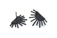Black Sun Earring, 2 Oxidized Black Brass Sunshine Stud Earrings (21x14mm) N0711