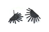 Black Sun Earring, 2 Oxidized Black Brass Sunshine Stud Earrings (21x14mm) N0711