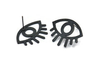 Black Eye Earring, 4 Oxidized Black Brass Eye Stud Earrings (29x1mm) N1030