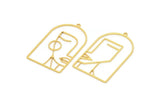 Gold Face Charm, 2 Gold plated Brass Man And Woman Face Charms With 1 Loop, Findings (39x24x0.80mm) A6676 H0787