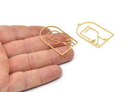 Gold Face Charm, 2 Gold plated Brass Man And Woman Face Charms With 1 Loop, Findings (39x24x0.80mm) A6676 H0787