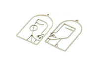 Silver Face Charm, 2 Antique Silver Plated Brass Man And Woman Face Charms With 1 Loop, Findings (39x24x0.80mm) A6676 H0787