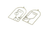 Silver Face Charm, 2 Antique Silver Plated Brass Man And Woman Face Charms With 1 Loop, Findings (39x24x0.80mm) A6676 H0787