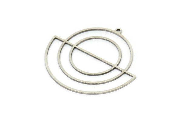 Silver Circle Charm, 2 Antique Silver Plated Brass Semi Circle Charm With 1 Loop, Charm Pendants (37x34.5x0.80mm) SMP1218 A6880