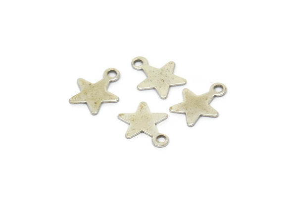 Silver Star Charm, 50 Antique Silver Plated Brass Star Charms With 1 Loop (8x10mm) A0261