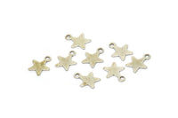 Silver Star Charm, 50 Antique Silver Plated Brass Star Charms With 1 Loop (8x10mm) A0261
