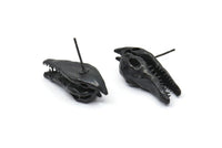 Black Crocodile Earring, 2 Oxidized Black Brass Crocodile Stud Earrings (27x10mm) N0961