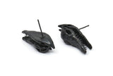 Black Crocodile Earring, 2 Oxidized Black Brass Crocodile Stud Earrings (27x10mm) N0961