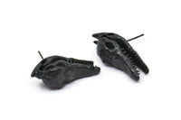 Black Crocodile Earring, 2 Oxidized Black Brass Crocodile Stud Earrings (27x10mm) N0961