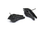 Black Crocodile Earring, 2 Oxidized Black Brass Crocodile Stud Earrings (27x10mm) N0961