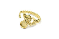 Gold Ring Setting, Gold Plated Brass Adjustable Rings With 1 Stone Settings - Pad Size 6mm N2547