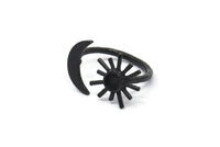 Black Ring Settings, 2 Oxidized Black Brass Moon And Sun Ring With 1 Stone Setting - Pad Size 4mm N1066