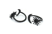 Black Ring Settings, 2 Oxidized Black Brass Moon And Sun Ring With 1 Stone Setting - Pad Size 4mm N1066