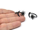 Black Ring Settings, 2 Oxidized Black Brass Moon And Sun Ring With 1 Stone Setting - Pad Size 4mm N1066