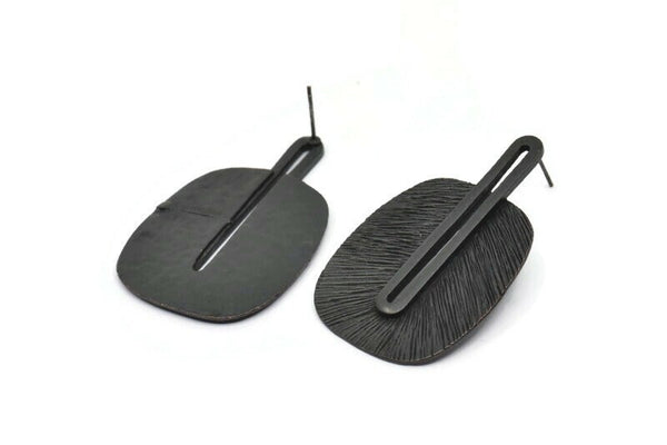 Black Earring Post, 2 Posts Oxidized Black Brass Textured Earrings (43x28x0.80mm) N0710