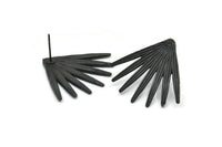 Black Broom Earring, 2 Oxidized Black Brass Broom Stud Earrings (27x30x1.5mm) N1027