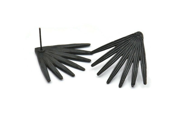 Black Broom Earring, 2 Oxidized Black Brass Broom Stud Earrings (27x30x1.5mm) N1027