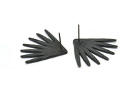 Black Broom Earring, 2 Oxidized Black Brass Broom Stud Earrings (27x30x1.5mm) N1027