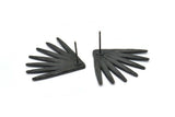Black Broom Earring, 2 Oxidized Black Brass Broom Stud Earrings (27x30x1.5mm) N1027