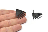 Black Broom Earring, 2 Oxidized Black Brass Broom Stud Earrings (27x30x1.5mm) N1027