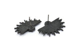 Black Sun Earring, 2 Oxidized Blac Brass Sunshine Badge Stud Earrings - Pad Size 6mm (31x21mm) N0769
