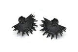Black Sun Earring, 2 Oxidized Blac Brass Sunshine Badge Stud Earrings - Pad Size 6mm (31x21mm) N0769