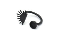 Black Ring Settings, 2 Oxidized Black Brass Moon And Planet Ring With 1 Stone Setting - Pad Size 6mm R054