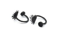 Black Ring Settings, 2 Oxidized Black Brass Moon And Planet Ring With 1 Stone Setting - Pad Size 6mm R054