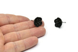 Siyah Çiçek Küpe, 1 Döngülü 2 Oksitlenmiş Siyah Pirinç Çiçek Küpe (16 mm) N1215