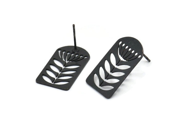Black Flower Earring, 6 Oxidized Black Brass Flower Shaped Stud Earrings (20x12x0.60mm) A2915 H0403