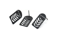 Black Flower Earring, 6 Oxidized Black Brass Flower Shaped Stud Earrings (20x12x0.60mm) A2915 H0403