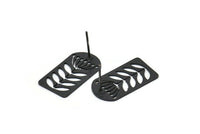 Black Flower Earring, 6 Oxidized Black Brass Flower Shaped Stud Earrings (20x12x0.60mm) A2915 H0403