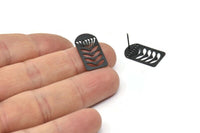 Black Flower Earring, 6 Oxidized Black Brass Flower Shaped Stud Earrings (20x12x0.60mm) A2915 H0403
