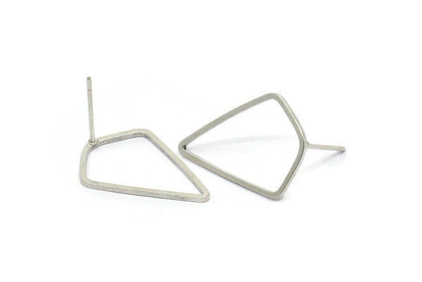 Silver Diamond Earring, 8 Antique Silver Plated Brass Diamond Stud Earrings (21x14x0.80mm) D1557