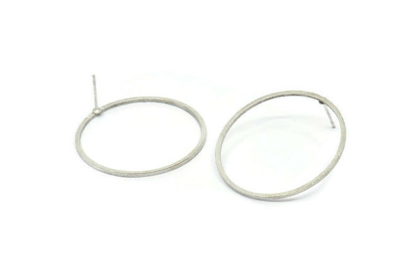 Silver Circle Earring, 6 Antique Silver Plated Brass Circle Stud Earrings (32x1x1mm) Bs 1088 A1752