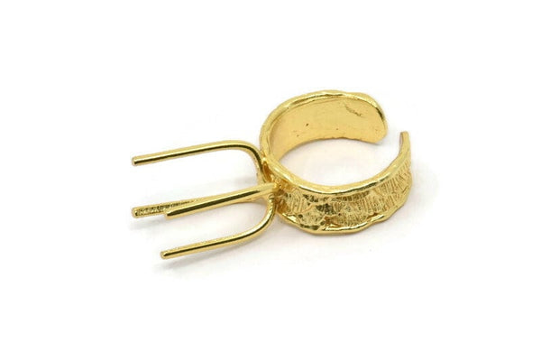Gold Claw Ring, Gold Plated Brass 4 Claw Ring Blanks For Natural Stones V042