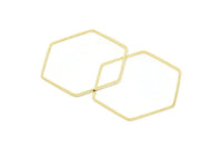 Hexagon Ring Charm, 4 Gold Plated Brass Hexagon Shaped Ring Charms (40x1x1.10mm) E300