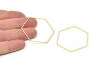 Hexagon Ring Charm, 4 Gold Plated Brass Hexagon Shaped Ring Charms (40x1x1.10mm) E300