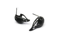 Black Bird Earring, 2 Oxidized Black Brass Bird Skull Stud Earrings (26x11x6mm) N0958