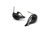 Black Bird Earring, 2 Oxidized Black Brass Bird Skull Stud Earrings (26x11x6mm) N0958
