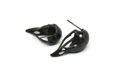 Black Bird Earring, 2 Oxidized Black Brass Bird Skull Stud Earrings (26x11x6mm) N0958