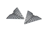 Black Triangle Charm, 4 Textured Oxidized Black Brass Triangle Earring Charms With 1 Hole, Pendants, Findings (41x32mm) E462