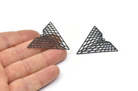 Black Triangle Charm, 4 Textured Oxidized Black Brass Triangle Earring Charms With 1 Hole, Pendants, Findings (41x32mm) E462
