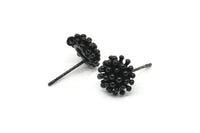 Siyah Çiçek Küpe, 1 Döngülü 4 Oksitlenmiş Siyah Pirinç Taraxacum Çivi Küpe (10 mm) N1177