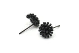 Siyah Çiçek Küpe, 1 Döngülü 4 Oksitlenmiş Siyah Pirinç Taraxacum Çivi Küpe (10 mm) N1177