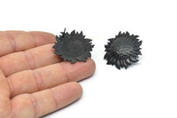 Black Sunflower Earring, 2 Oxidized Black Brass Flower Stud Earrings (30mm) N0709