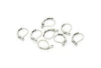 Silver Leverback Earring, 24 Antique Silver Plated Brass Black Plain Leverback Earring Findings (16x10mm) Bs 1102--a0896